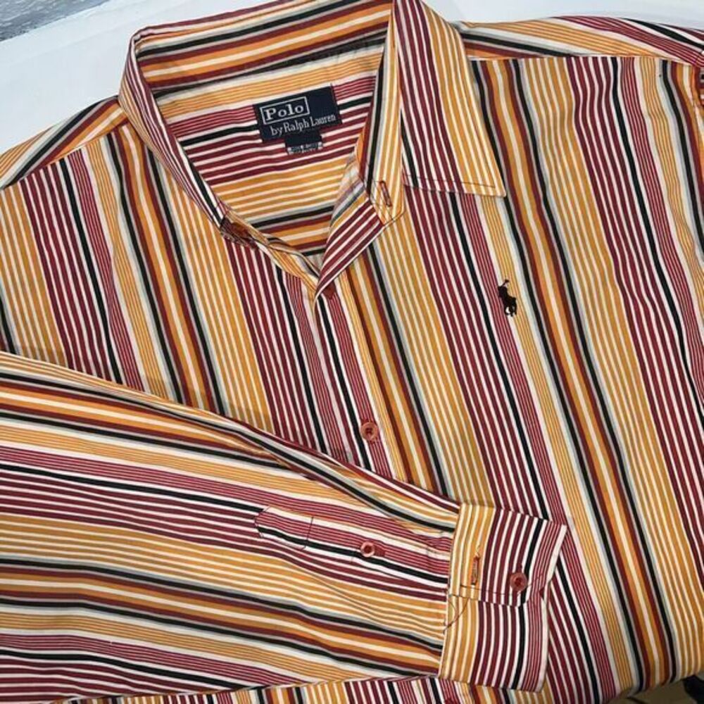 Ralph Lauren POLO Vintage 90s Bright Rare Vertical‎ Striped Button Down Shirt XL